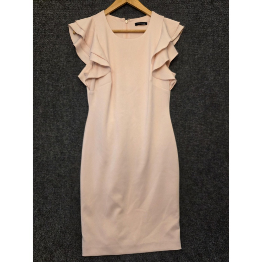 Tommy Hilfiger Dress Womens 6‎ Pink Ruffle Flutter Sleeve Sheath Knee Length